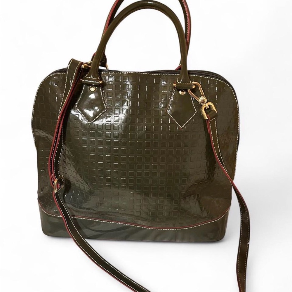 Arcadia Dark Green Patent Leather Bowler Style Bag